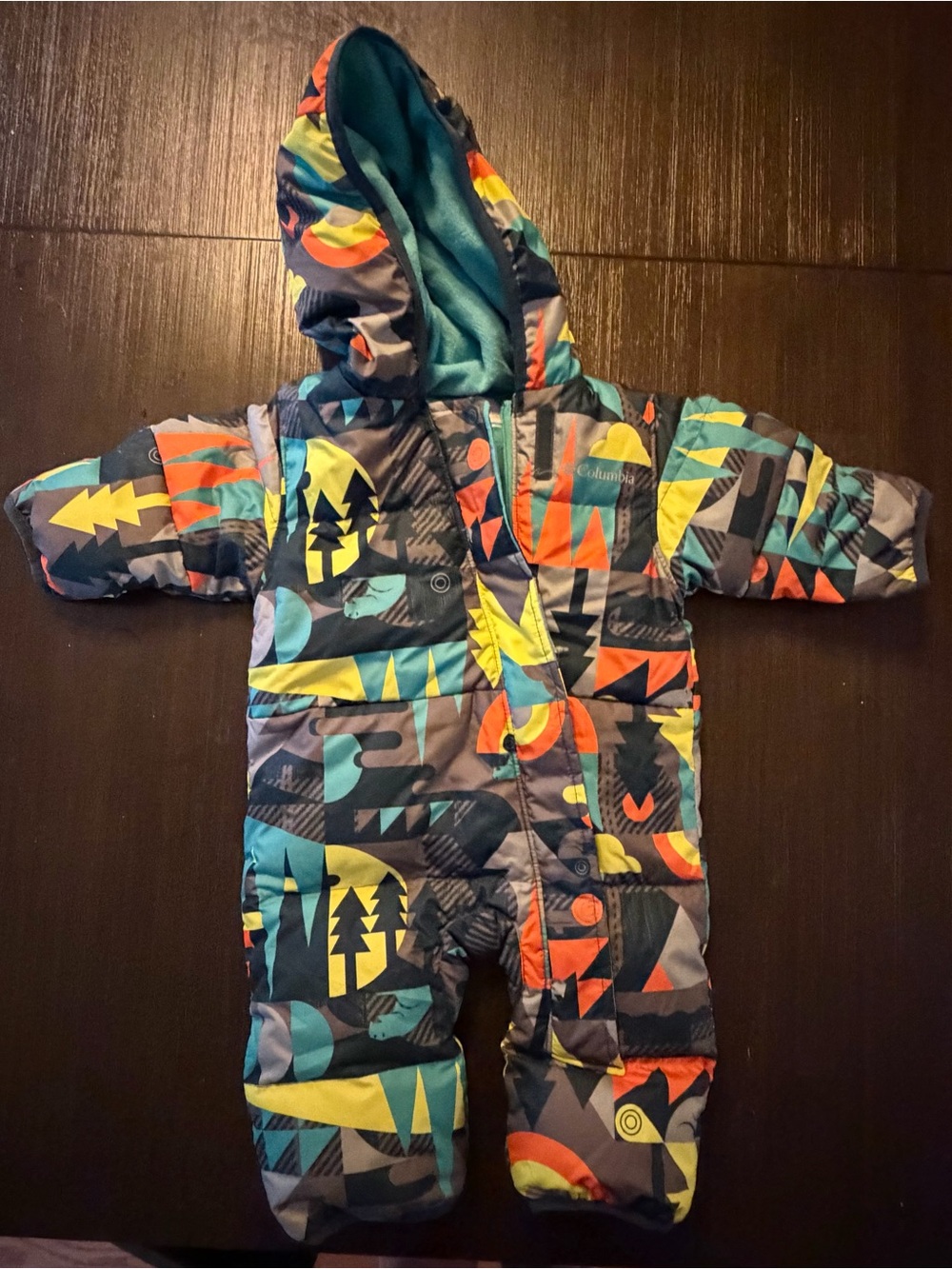 Columbia Teal Multi Geo-Print Infant One-Piece Snowsuit